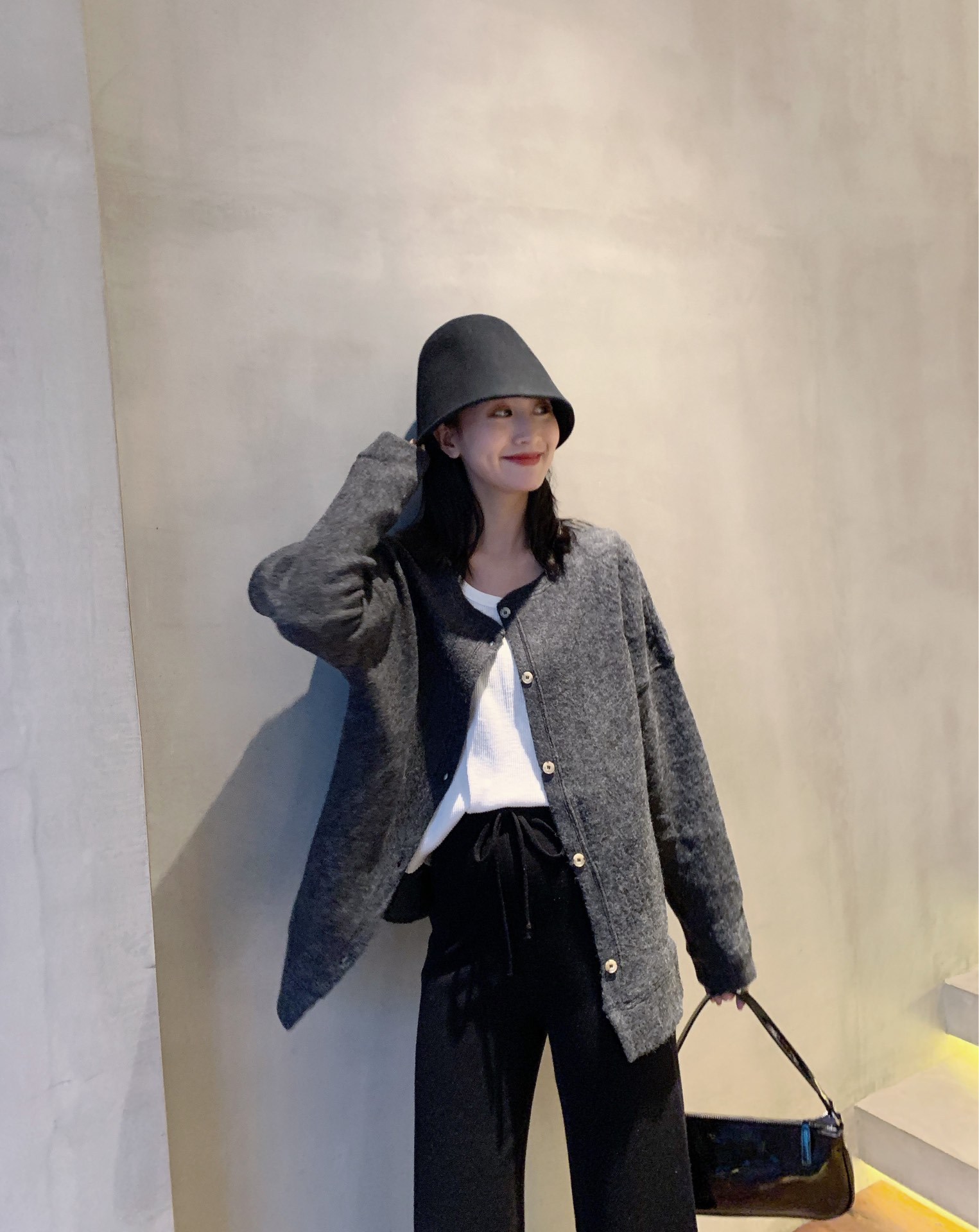 0265韩范慵懒风开衫软糯绒绒针织衫宽松版女生春秋外套
