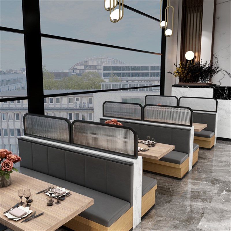 饭店餐厅卡座隔断轻奢铁艺长虹玻璃隔断办公室装饰加高半遮挡屏风