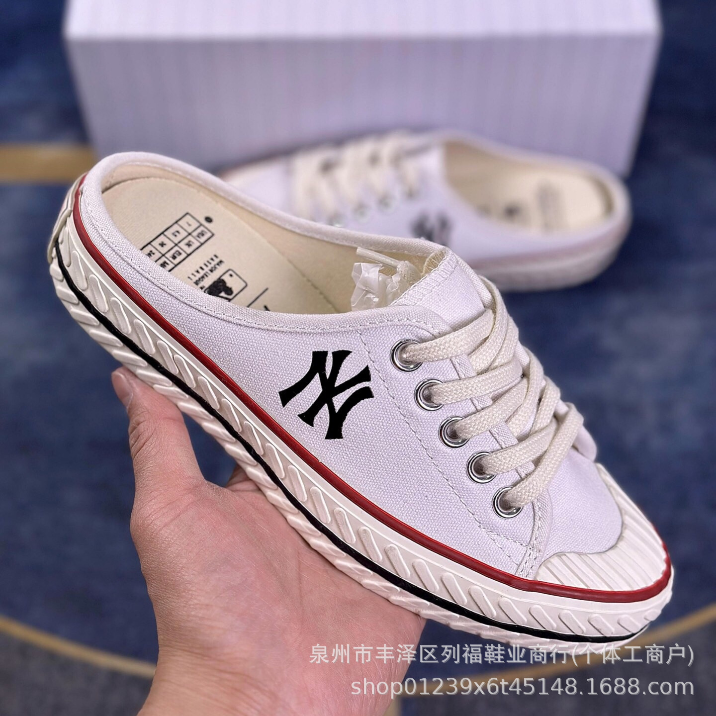 mlb外穿半拖帆布凉鞋运动休闲男女潮流平底半拖鞋夏季室外透气鞋