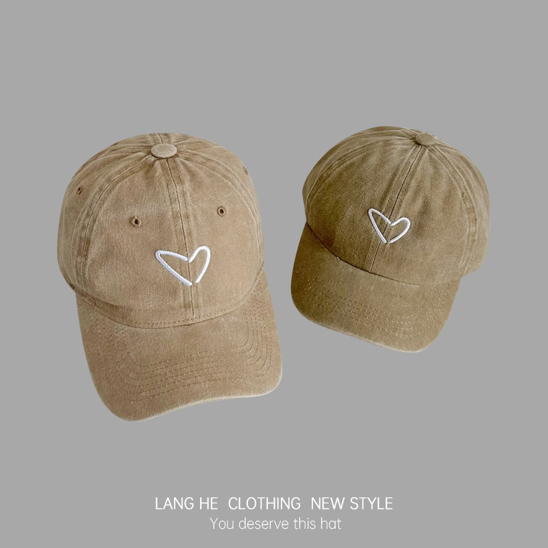 Parent-Child Love Embroidered Baseball Cap Makes Face Look Small Washed Soft Top Men and Women Baseball Cap Peach Heart Casual All-Match Hat Tide