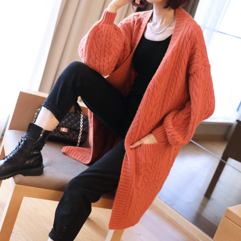 麻花粗线大毛衣外套开衫女针织2021新秋冬季中长款宽松欧洲站外穿
