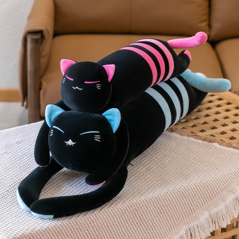 Cute Stripes Cat Doll Plush Toy Pillow Foreign Trade Wholesale Black Stripes Cat Doll Bed to Sleep with Pillow