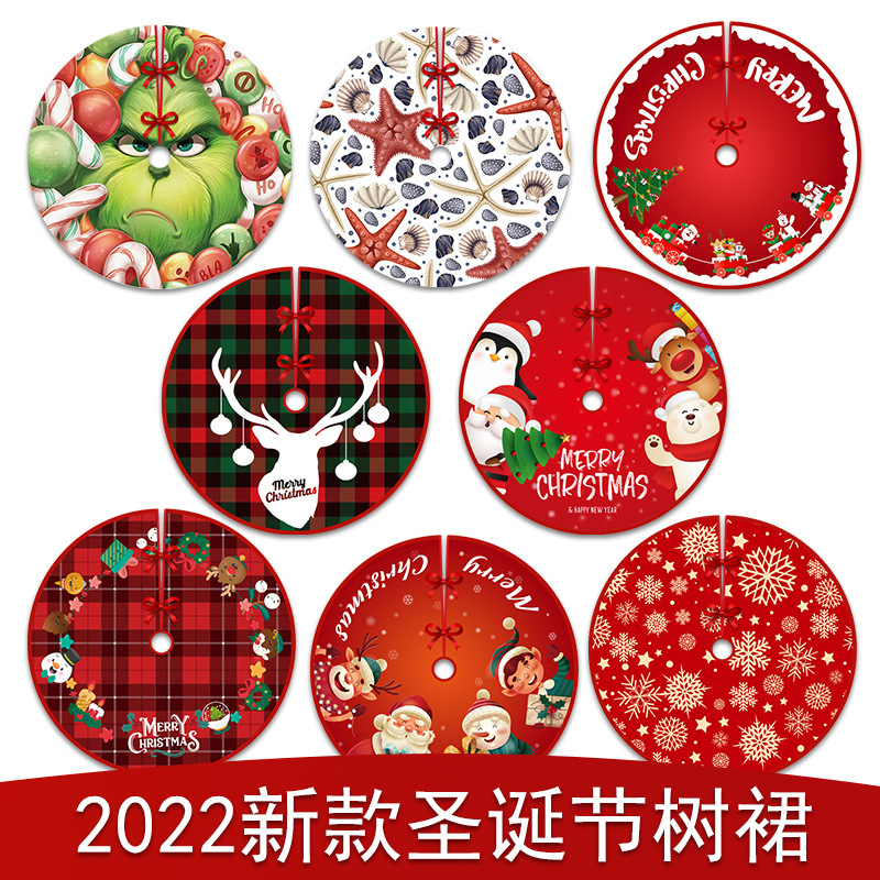 2022 Cross-Border New Arrival Christmas-Tree Skirt Creative Exquisite Printing Tree Bottom Decoration Christmas Product Decorations