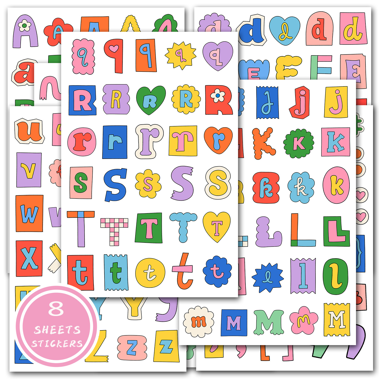 8张可爱英文字母符号标签贴纸学生手账日记本拼贴素材ins装饰贴画