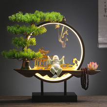 中式LED灯圈客厅摆件办公室桌面装饰陶瓷工艺品创意桌面摆件弥勒
