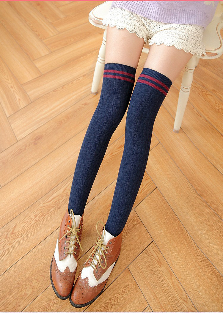 秋冬加厚日系过膝袜中筒全棉麻花花边长筒袜子女袜套大腿袜高筒袜