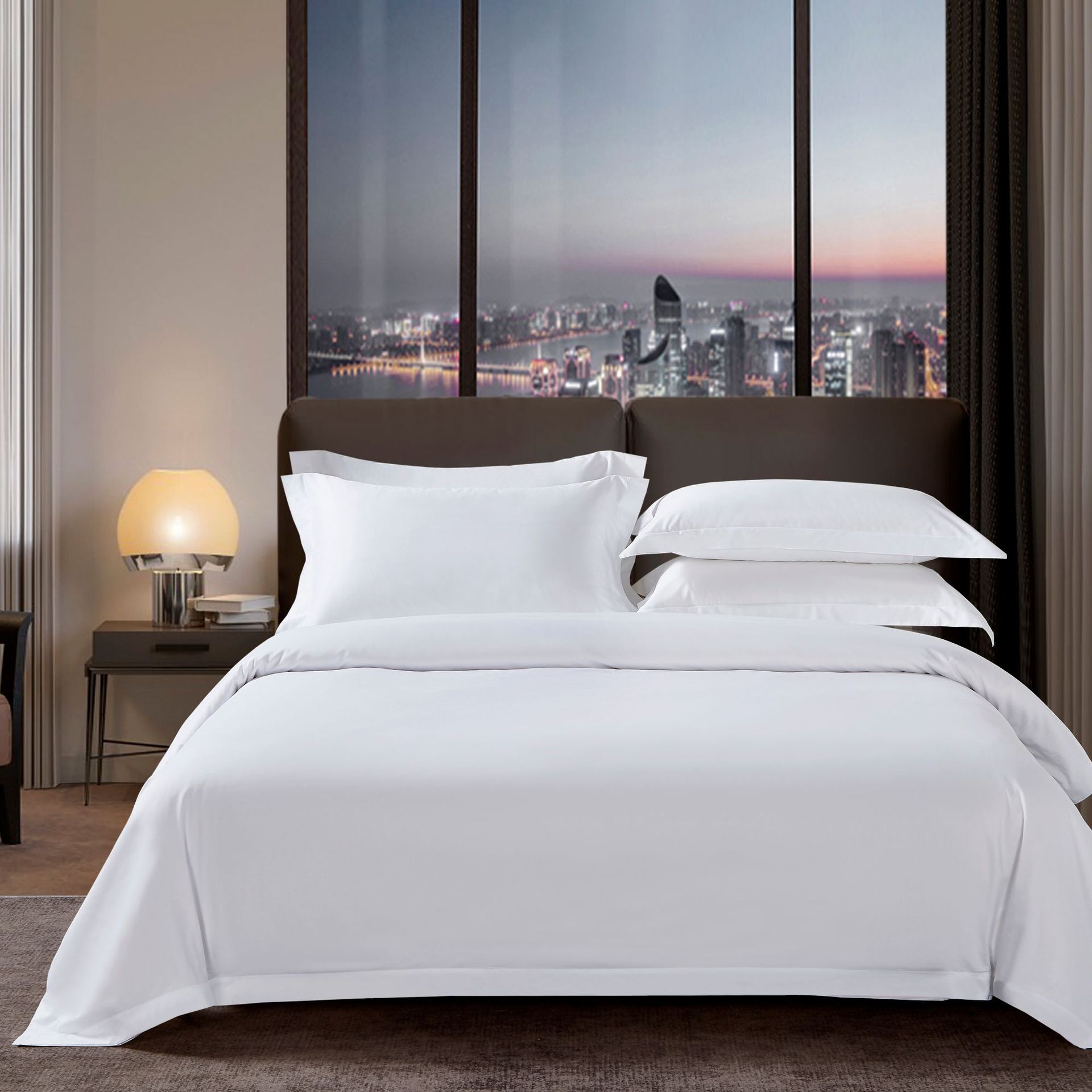 酒店布草四件套全棉纯白贡缎床单被套民宿60支星级宾馆床上用品