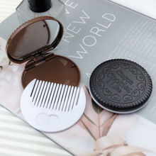 韩版学生创意巧克力饼干镜梳夹心化妆镜便携镜梳随身镜子梳子套装