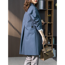 原形蓝色风衣外套女春季2024新款韩版时尚气质休闲宽松中长款大衣