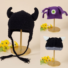 小众手工织帽子韩版趣味搞怪紫色童趣装饰搭配毛线帽钩针帽外贸