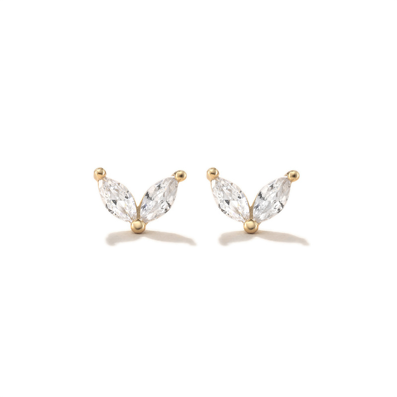 纯14k黄金马眼镶钻女士耳钉彩色迷你气质个性耳饰耳环(无现货)