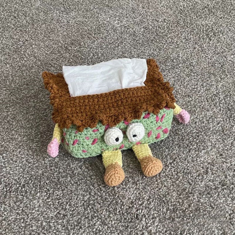 手工自制创意纸巾盒编织diy材料包毛线钩针大眼仔怪兽抽纸袋摆件