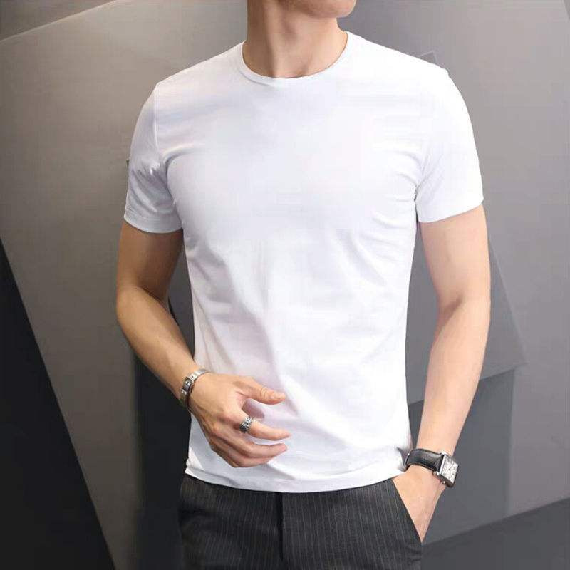 Men's Pure White Short-Sleeved T-shirt Half-Sleeved Bottoming Shirt for Summer Work Fitness Slim Fit Social Tight T-shirt