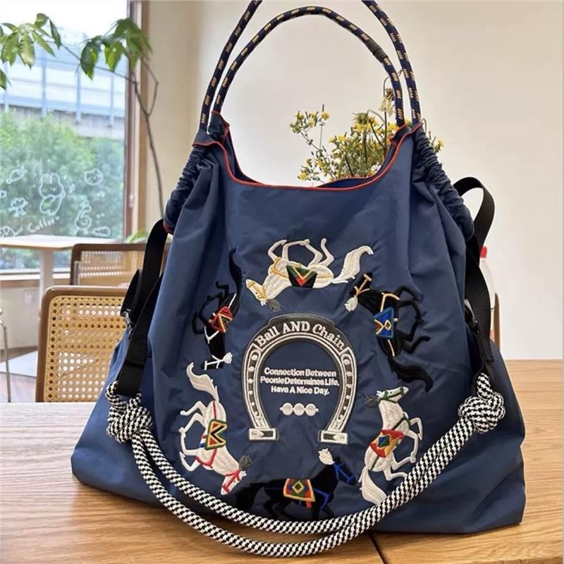 High round Upper Body Same Style Horse Embroidery Ballchain Environmental Protection Bag Shopping Bag Embroidery Shoulder Bag