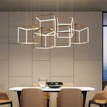 极简铁艺正方形几何吊灯简约个性餐厅吧台设计师展厅工程艺术灯具