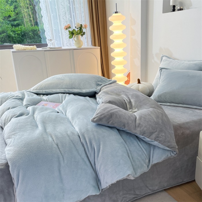 牛奶绒四件套冬双面加绒被套纯色床单被罩宿舍三件套床上用品南通