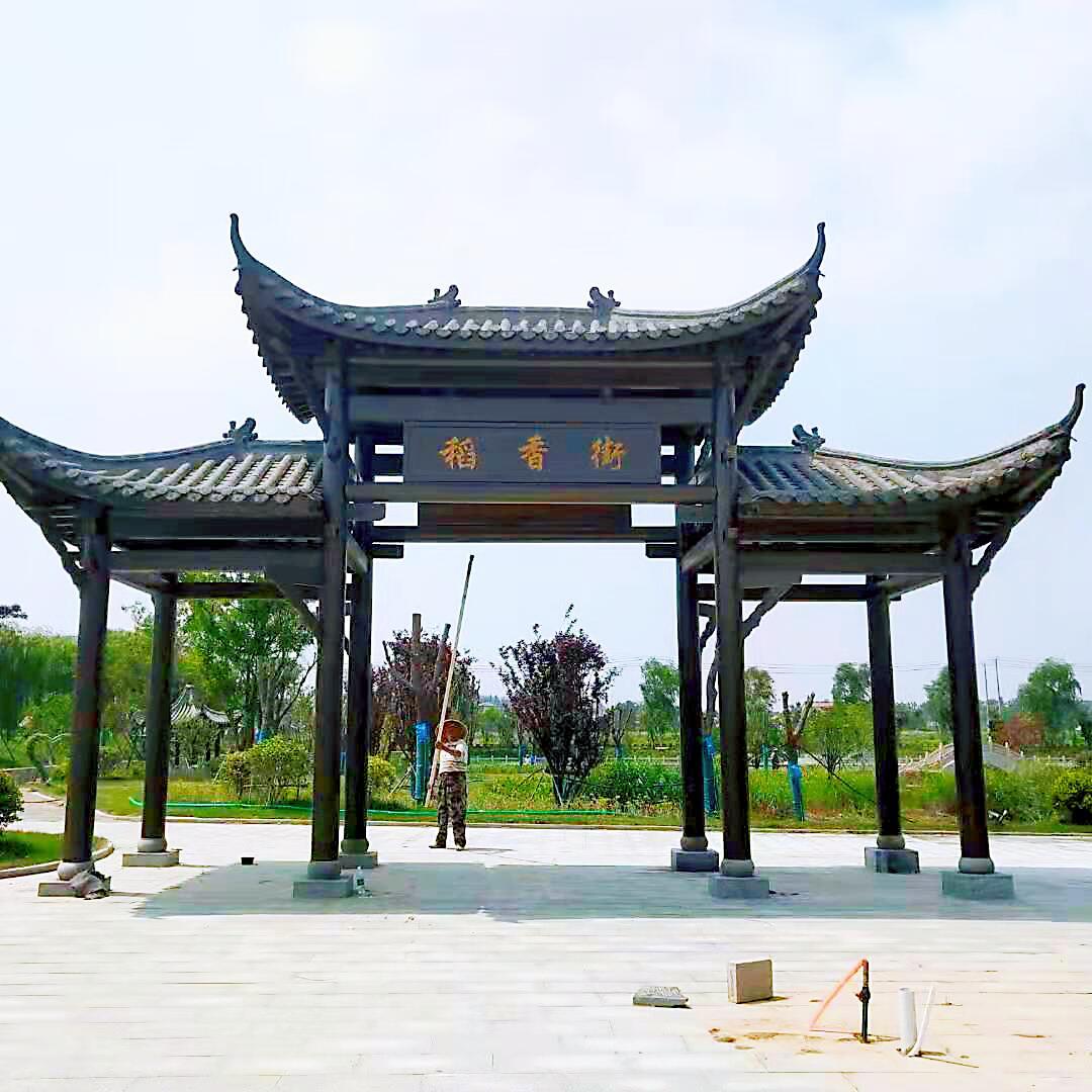 厂家直销防腐木质门楼牌坊门亭实木仿古户外门头凉亭山门庭院大门