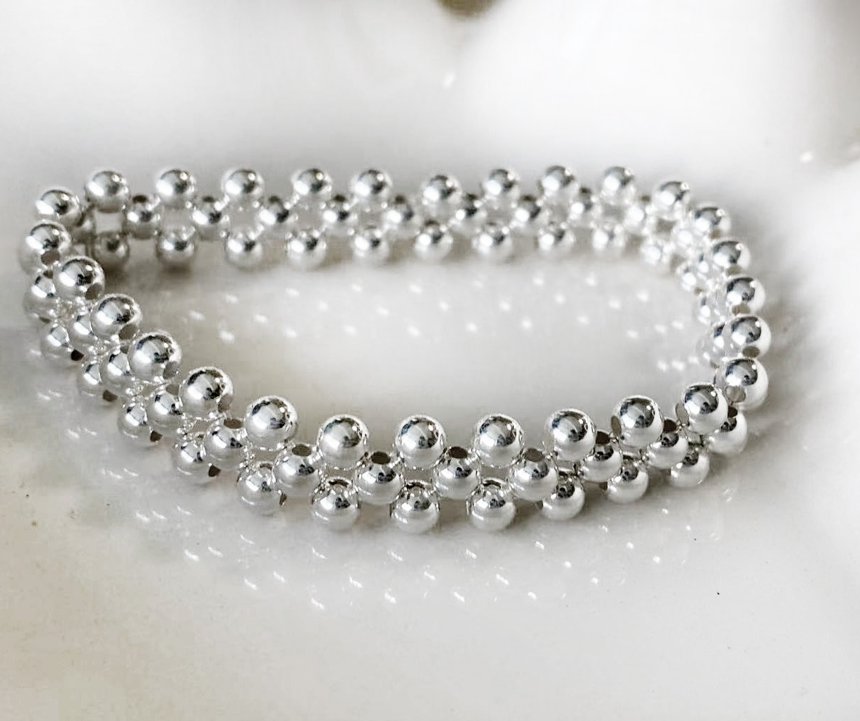 山本银时尚多层珠珠手链 925银简约女士法式ins银求手环首手饰