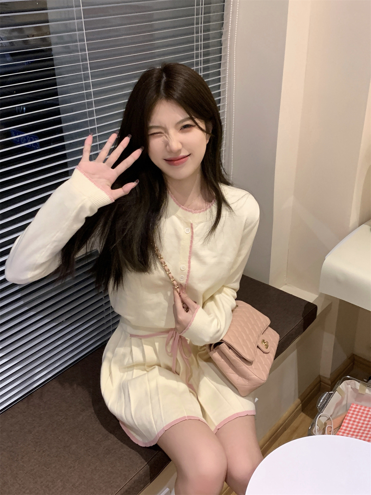 lily rosemary/贝壳小奶油 vtg*针织百褶系带撞色小香套装裙-阿里巴巴