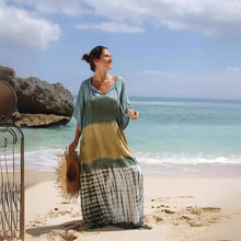 欧美跨境亚马逊沙滩罩衫比基尼防晒衫仿扎染印花海边度假连衣裙女