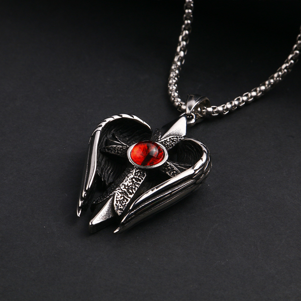 乌鸦饰品批发嘻哈ins个性复古朋克欧美红眼睛十字吊坠 项链