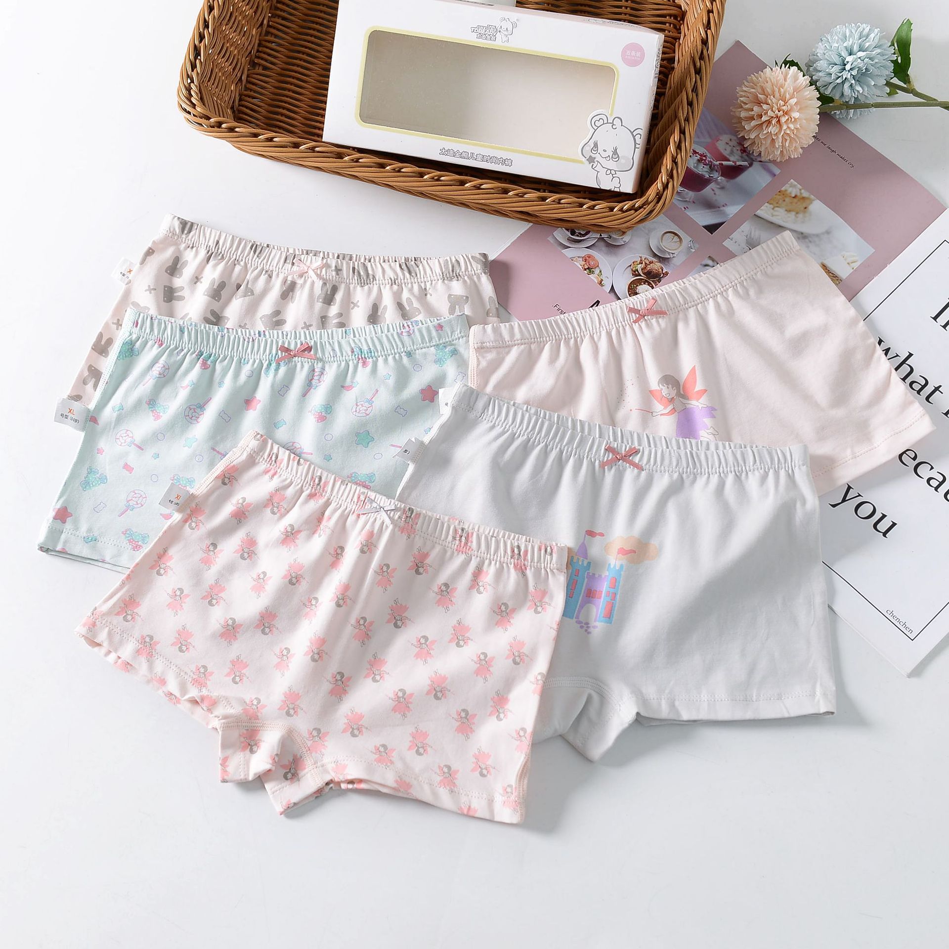 韩版儿童内裤女童卡通碎花棉内裤可爱大童平角裤小学生短裤头女孩