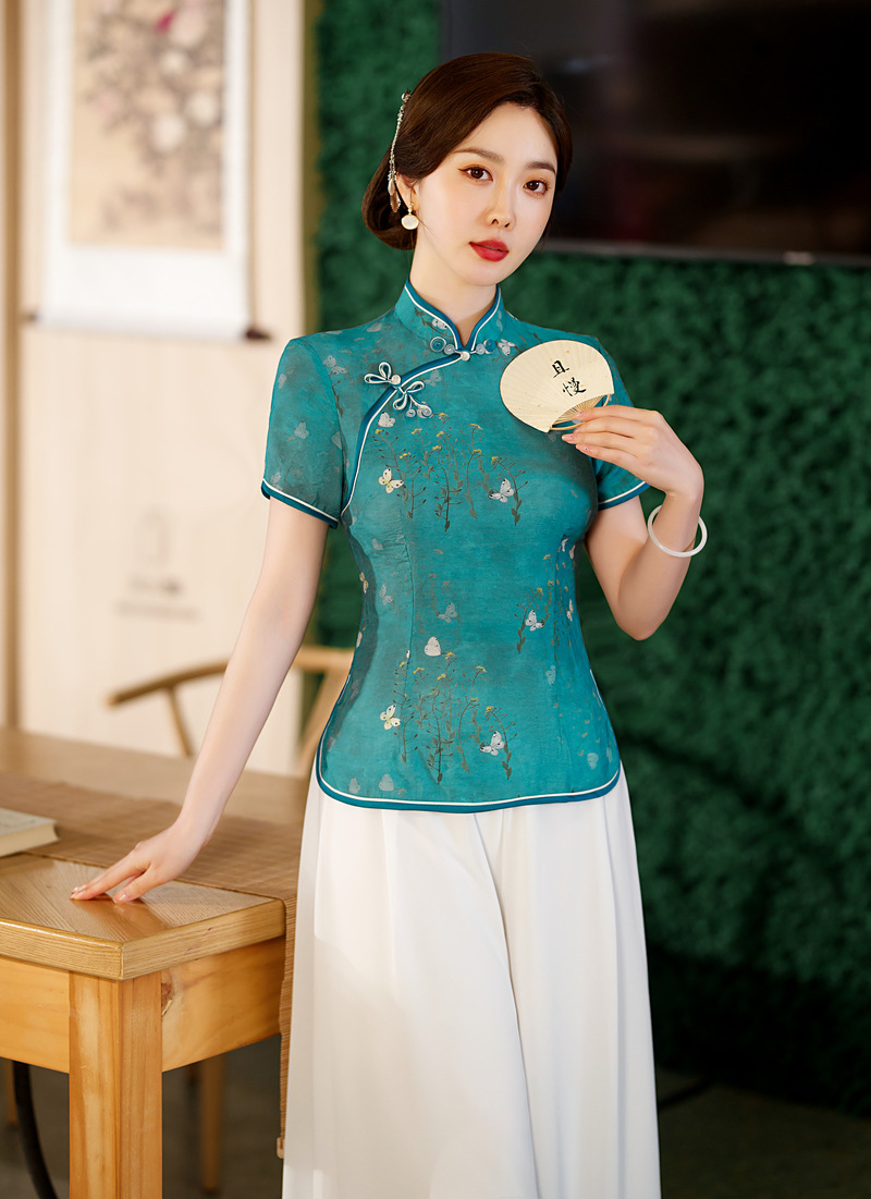 2023年夏新款旗袍中国风小上衣天丝麻轻薄日常出游小上衣批发女装