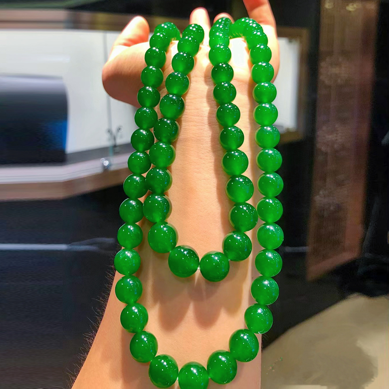 冰种阳绿翡翠珠串手串缅甸帝王满绿小米珠男女款项链-阿里巴巴
