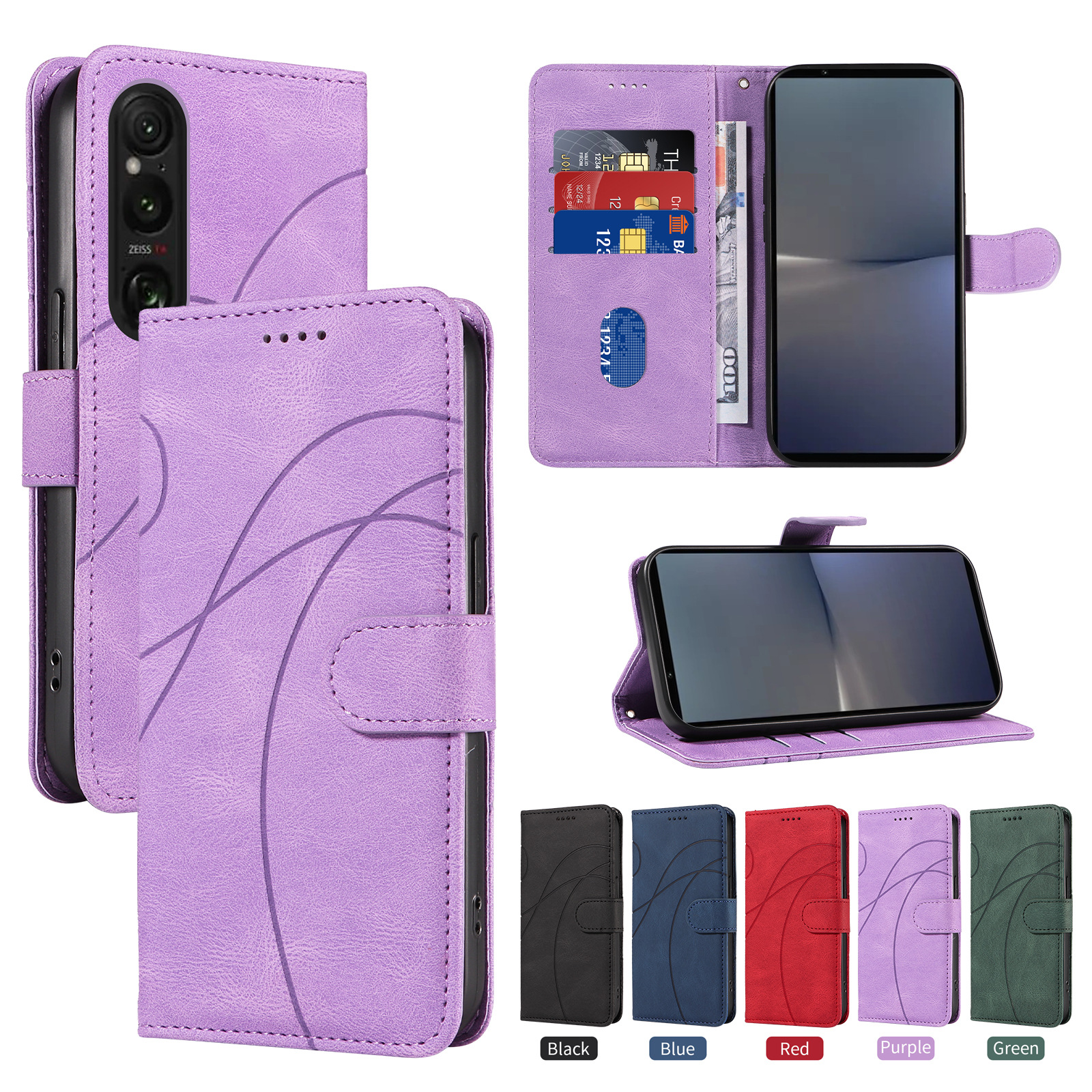 适用于索尼xperia 10 vi手机皮套 pixel9磨砂弧形线条插卡钱包a55