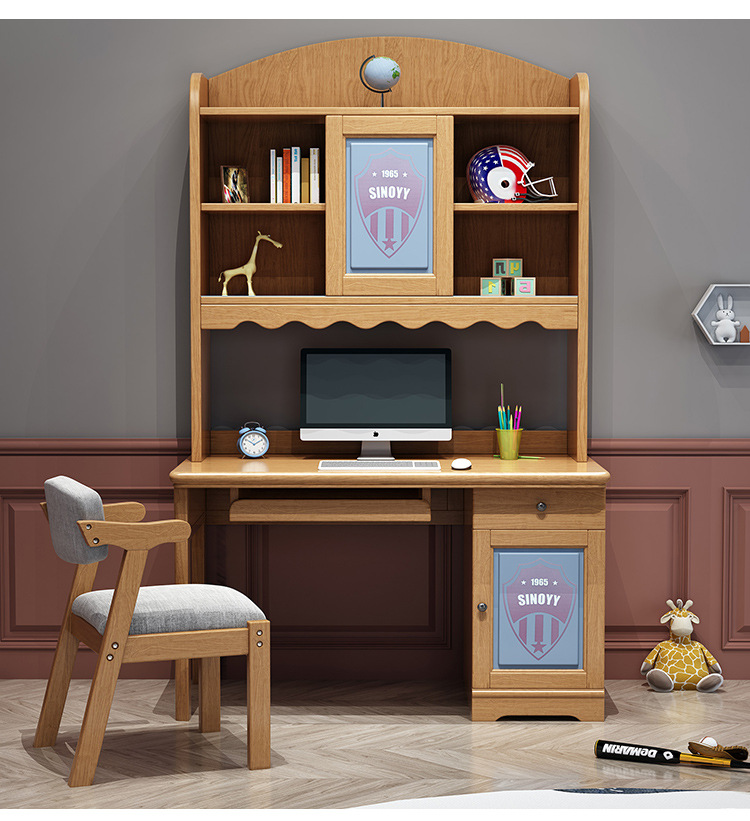 现代简约实木儿童写字桌直角书桌书柜一体家用学生直排电脑桌批发