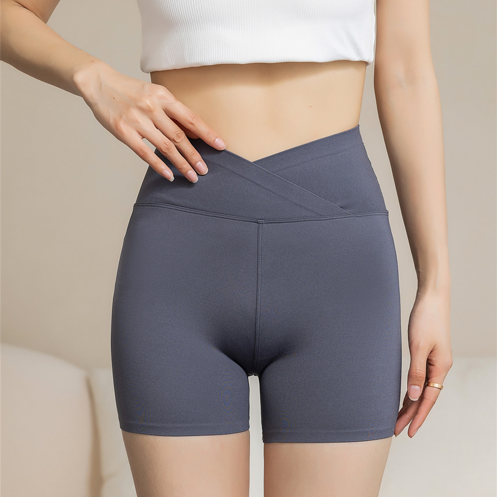 批发夏季薄款三分交叉v腰运动紧身裤女外穿提臀瑜伽芭比裤鲨鱼裤