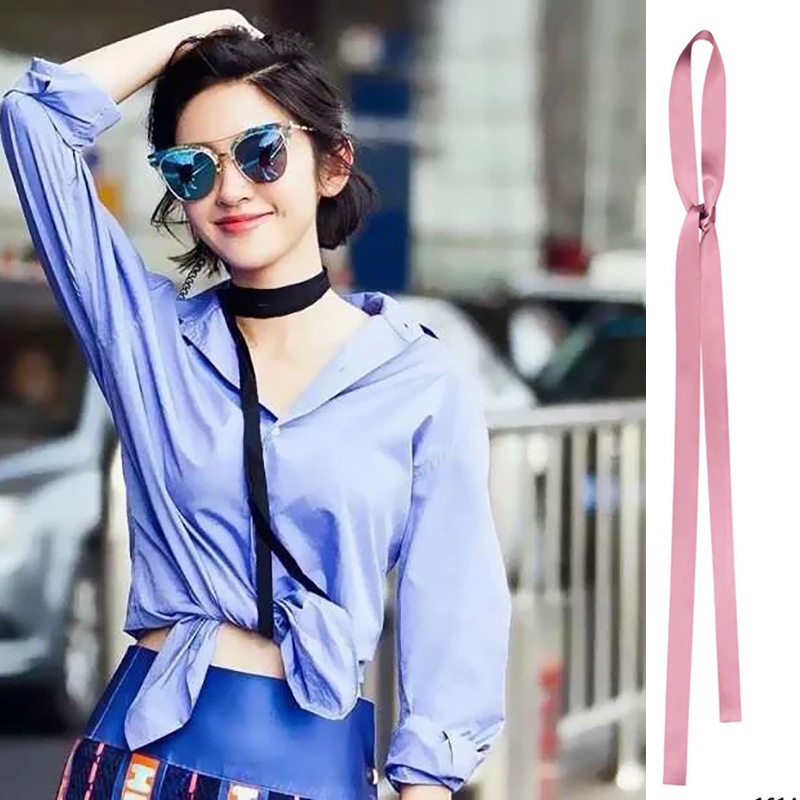 Women‘s Silk Scarf Belt Solid Color Long Thin Narrow Neckerchief All-Match Decorative Small Scarf Ribbon Skirt Belt Belt Hair Band Women