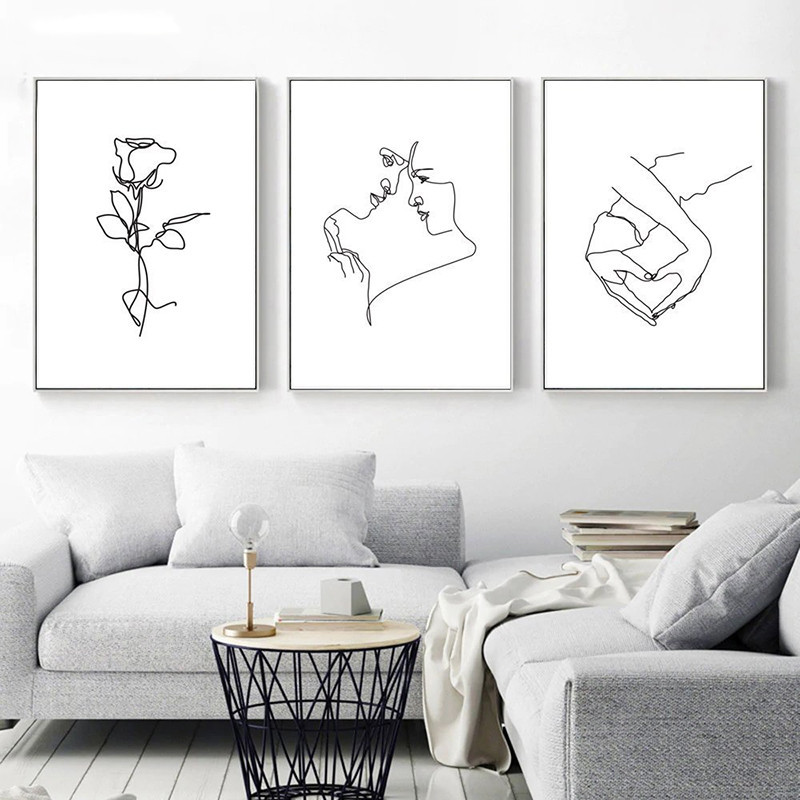 画速卖通wish抽象人物线条黑白字母引言装饰画芯帆布画酒店配画速卖通