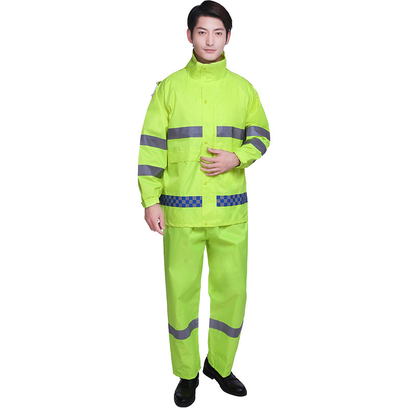 Reflective Raincoat Rain Pants Suit Traffic Duty Flood Control Emergency Sanitation Split Raincoat Factory Can Set Logo Wholesale