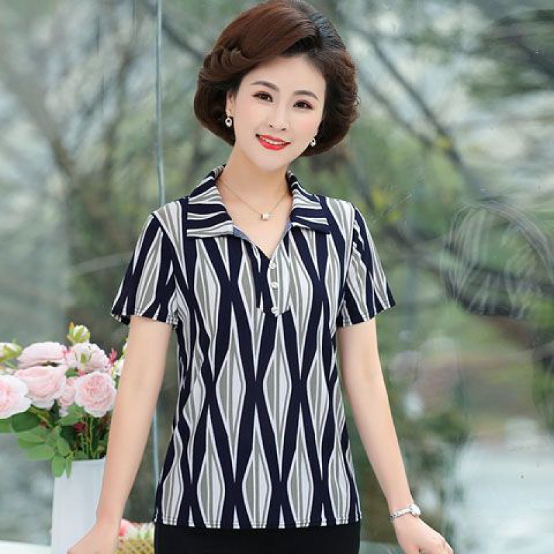 Short-Sleeved Mom Clothes 60-Year-Old Clothes Summer Old T-shirt Grandma Short-Sleeved Top Summer Women's Clothing
