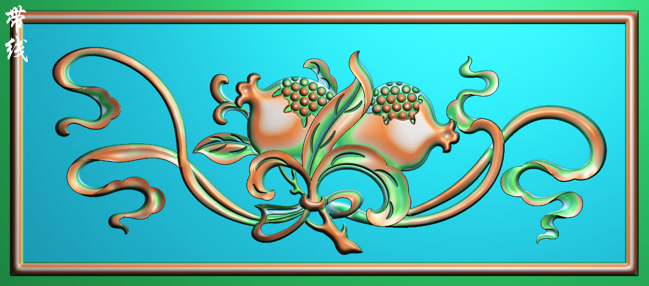 a精雕图石榴飘带多子多福仓板抽斗浮雕图灰度图木雕砂岩石雕刻图