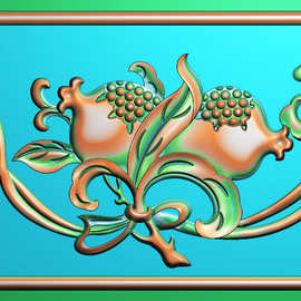 a精雕图石榴飘带多子多福仓板抽斗浮雕图灰度图木雕砂岩石雕刻图