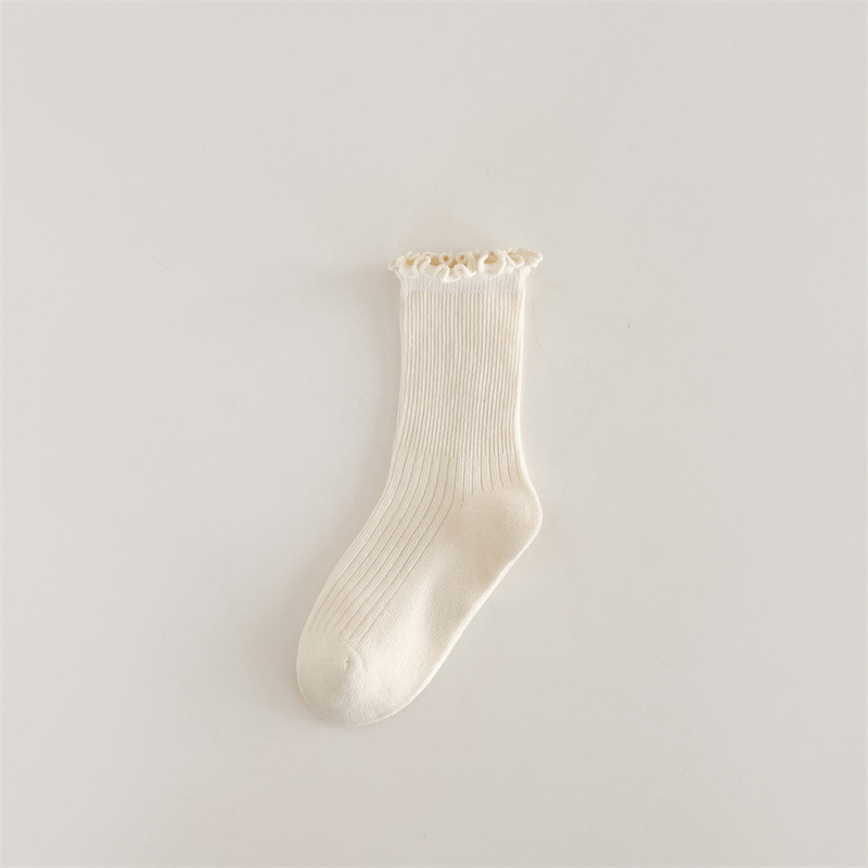 Girls' Socks Spring and Autumn Children Ruffles Wooden Ear Bunching Socks Retro Korean Type Ins Autumn Baby Girl Tube Socks