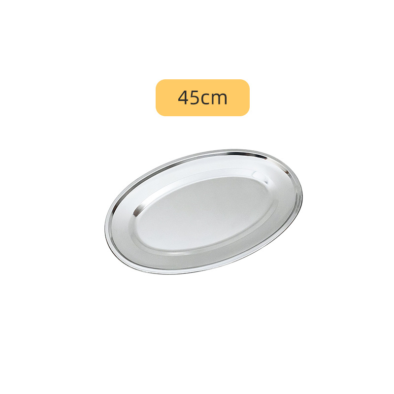 Hz70 Stainless Steel Thai Oval Egg Plate Household Fish Steaming Plate Thickened Deepening Barbecue Rice Noodles Plate