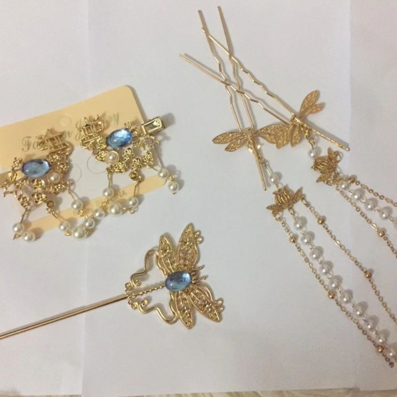 古风发簪蝴蝶簪子一对神棍流苏明制压髻发饰仙气灵动步摇铃兰钗子