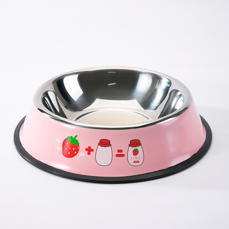 Dog Stainless Steel Printing Single Bowl Dog/Cat Bowl Small and Medium-Sized Dogs Food Basin Cat Rice Basin Drinking Bowl Pet Supplies