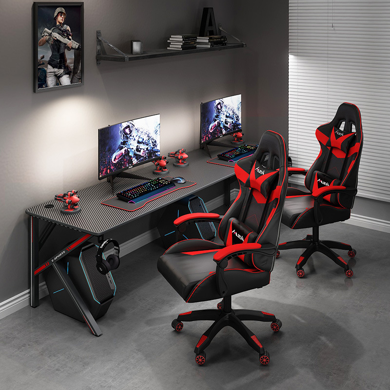 电竞桌双人情侣电脑桌台式网吧游戏桌子超大书桌一体电竞桌椅套装