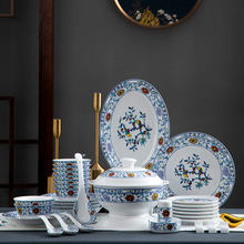 白瓷碗碟套装家用中式景德镇青花斗彩瓷餐具陶瓷碗盘