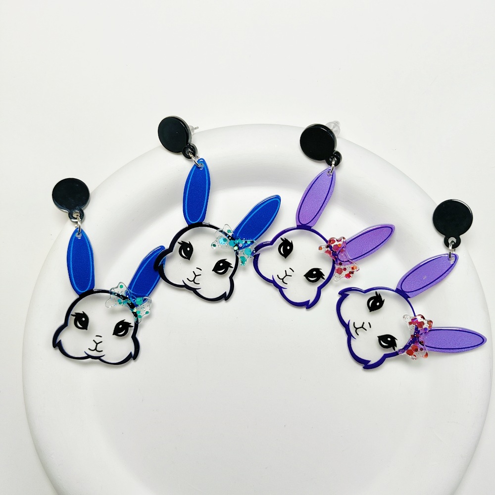 cross-border japanese and korean fashion cartoon cute rabbit earrings acrylic transparent personalized creative design earrings