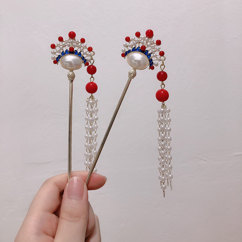 国潮古风创意花旦京剧脸谱发簪发夹珍珠发钗网红女饰品送礼高级感