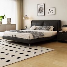 实木床现代简约双人床小户型皮软包床意式极简真皮床高级主卧大床