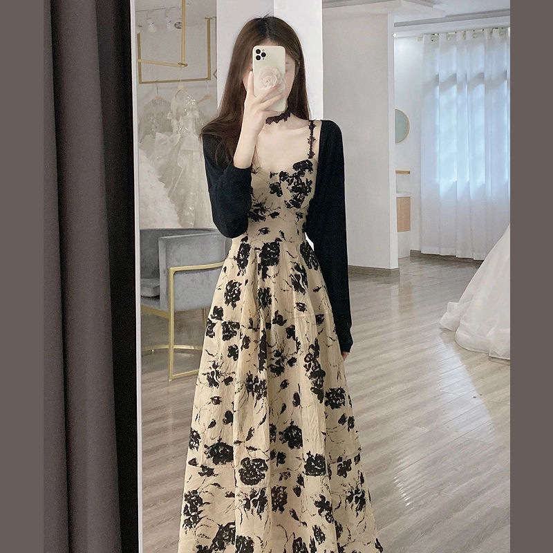 Floral Strap Dress for Women Spring and Summer New French Retro High Sense Temperament Twinset Women's Clothing