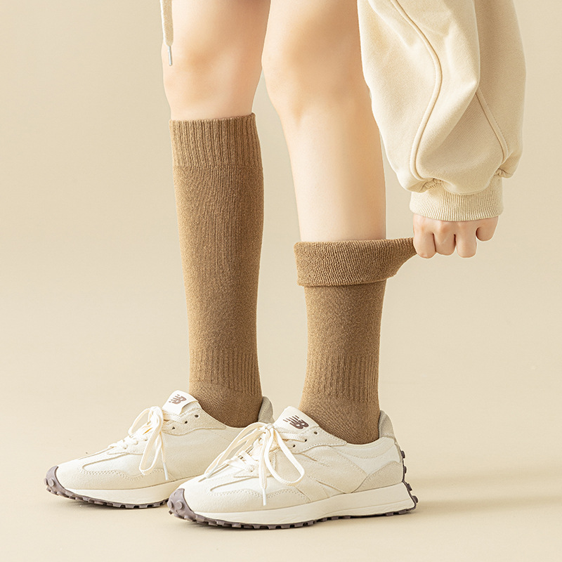 Socks[Customized] Stockings Women's Terry Socks Warm Cotton Socks High All-Match Solid Color Calf Socks Velvet Thick Socks