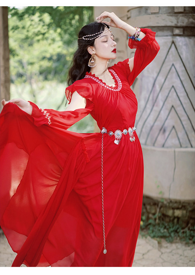 敦煌异域风情印度新疆民族风女装西域公主连衣裙沙漠拍照衣服