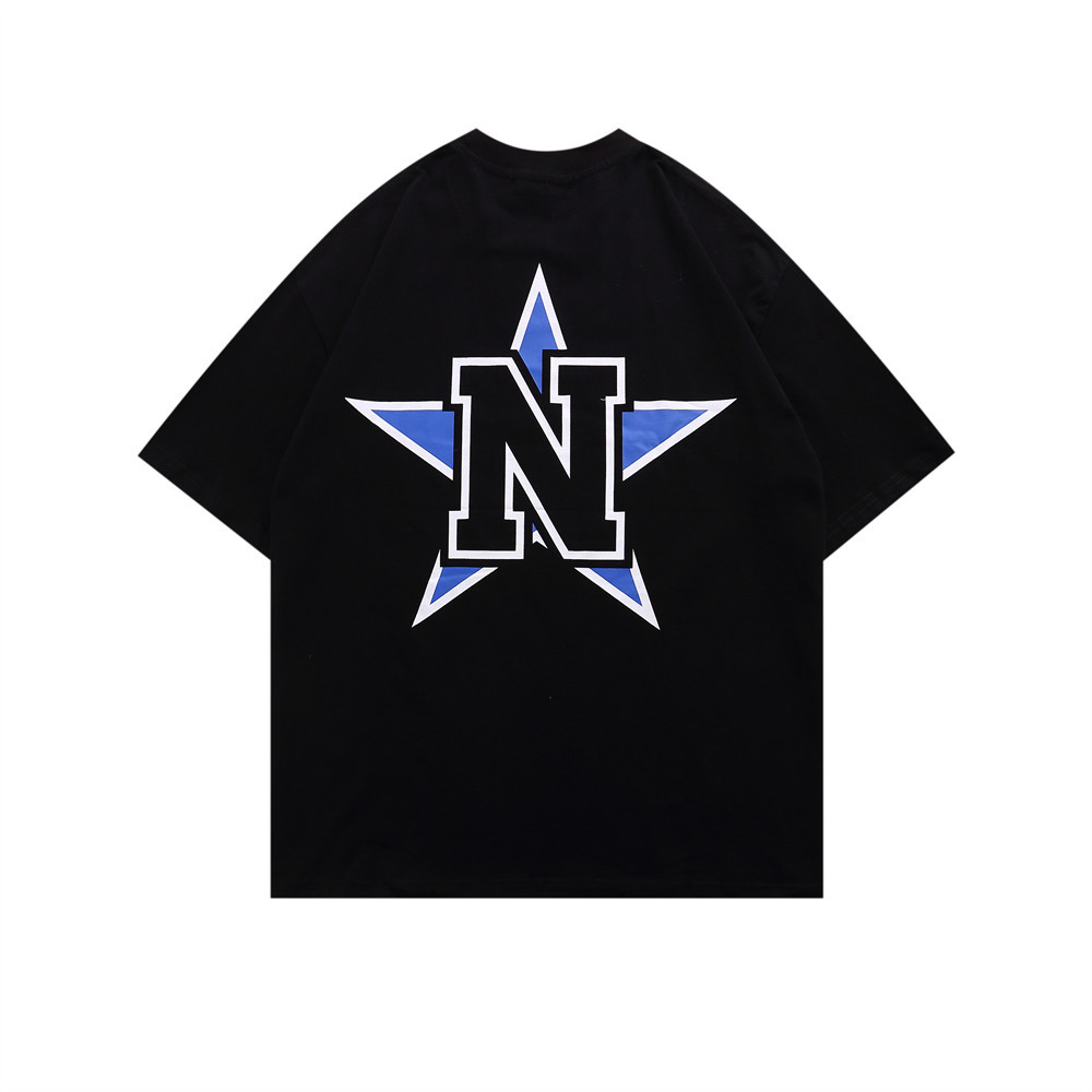 星星字母印花短袖t恤夏季男款ins街头嘻哈潮牌宽松圆领五分袖体恤
